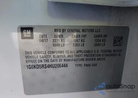 2017 Cadillac Ct6 Luxury z USA, uszkodzony, nr VIN 1G6KD5RS4HU206444